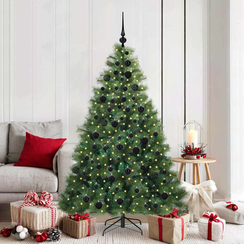 Artificial Christmas Tree PE and PVC Green 180 cm with LEDs &black balls