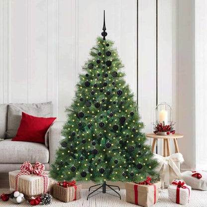 Artificial Christmas Tree PE and PVC Green 180 cm with LEDs &black balls