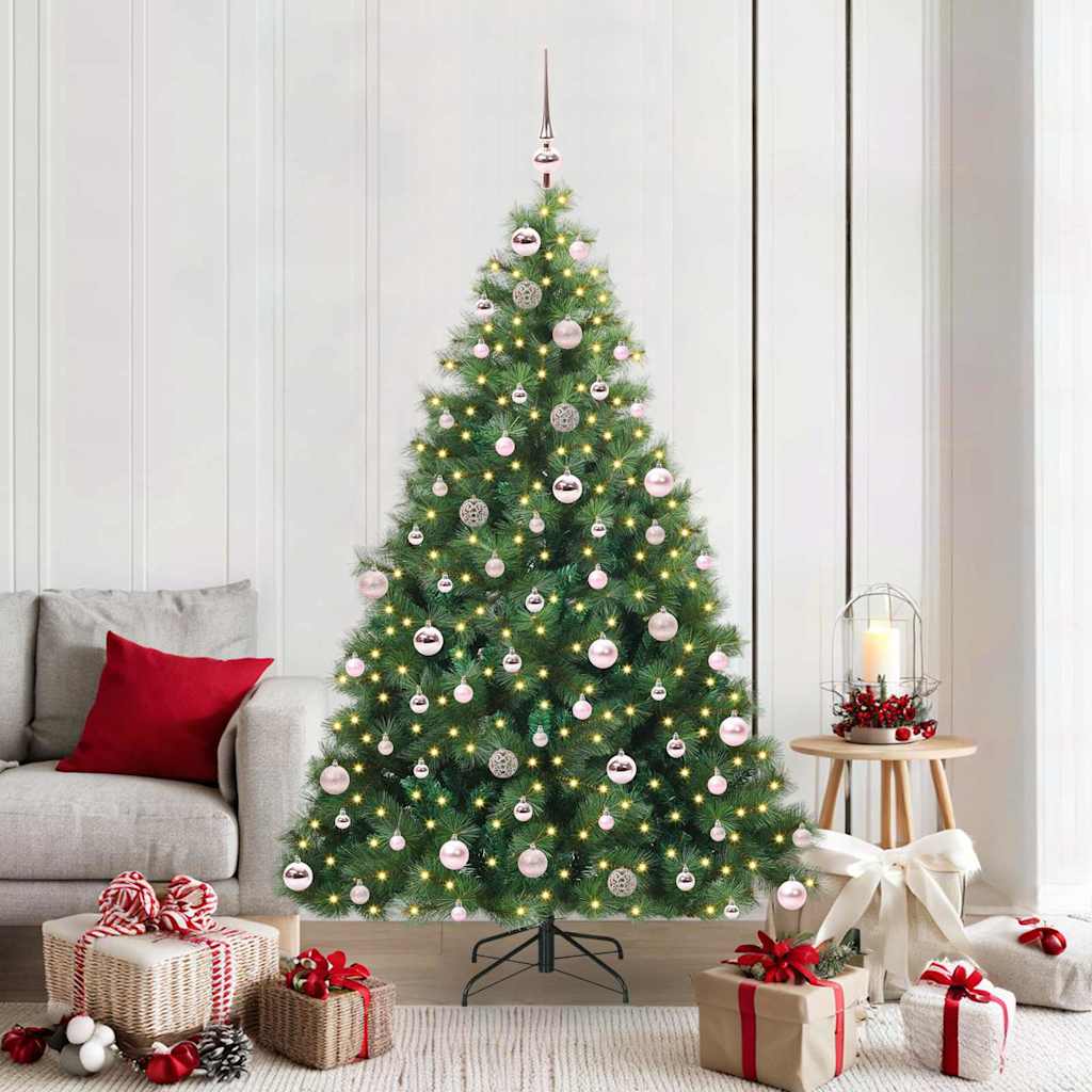 Artificial Christmas Tree PE and PVC Green 180 cm with LEDs &pink balls