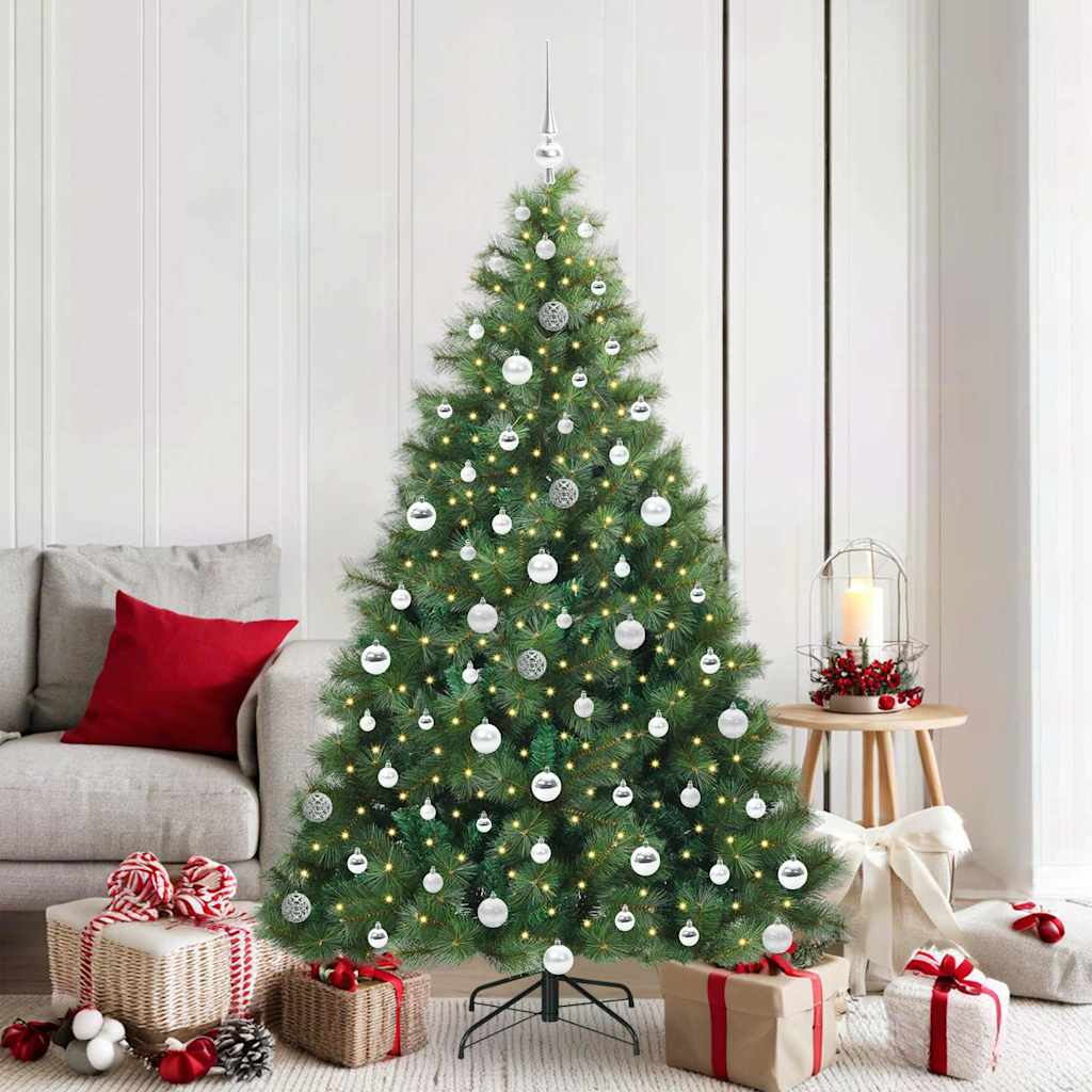 Artificial Christmas Tree PE and PVC Green 180 cm with LEDs &silver balls