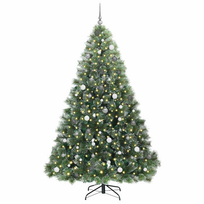 Artificial Christmas Tree with 300 LEDs Green PE and PVC White 240 cm with LEDs &white/grey balls
