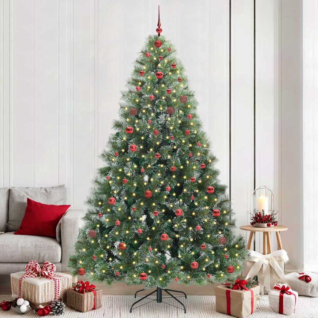 Artificial Christmas Tree with 300 LEDs Green PE and PVC White 240 cm with LEDs &red balls