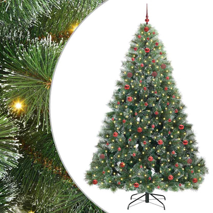 Artificial Christmas Tree with 300 LEDs Green PE and PVC White 240 cm with LEDs &red balls