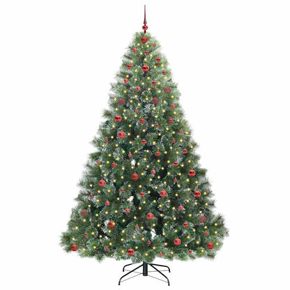 Artificial Christmas Tree with 300 LEDs Green PE and PVC White 240 cm with LEDs &red balls