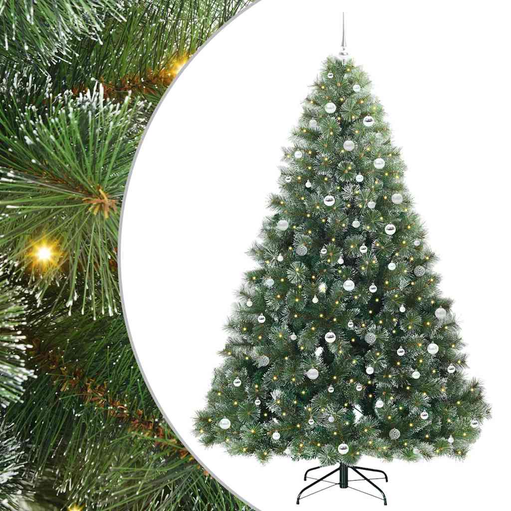 Artificial Christmas Tree with 300 LEDs Green PE and PVC White 240 cm with LEDs &silver balls