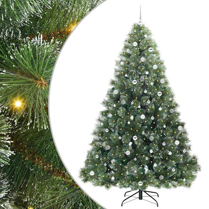 Artificial Christmas Tree with 300 LEDs Green PE and PVC White 240 cm with LEDs &silver balls