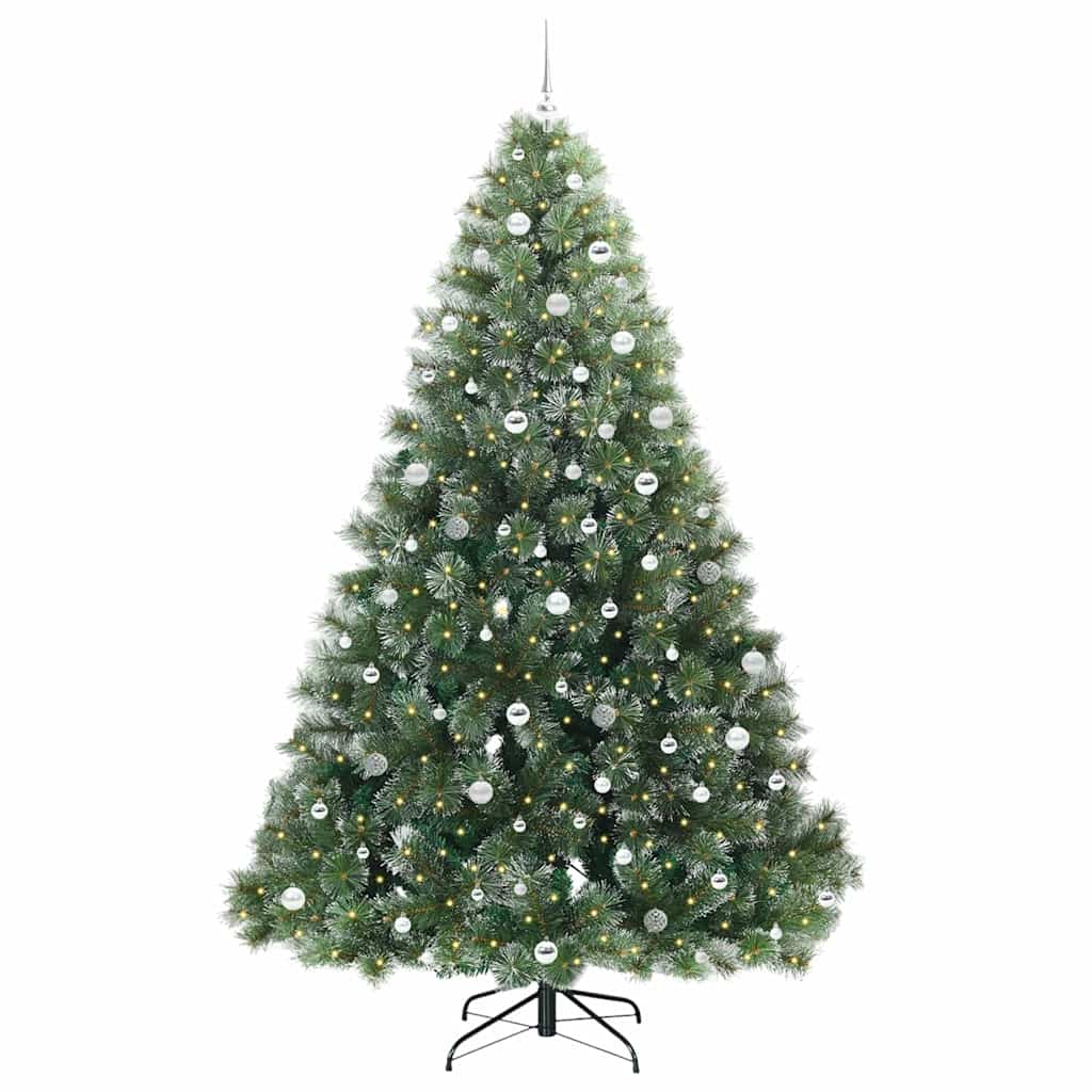 Artificial Christmas Tree with 300 LEDs Green PE and PVC White 240 cm with LEDs &silver balls