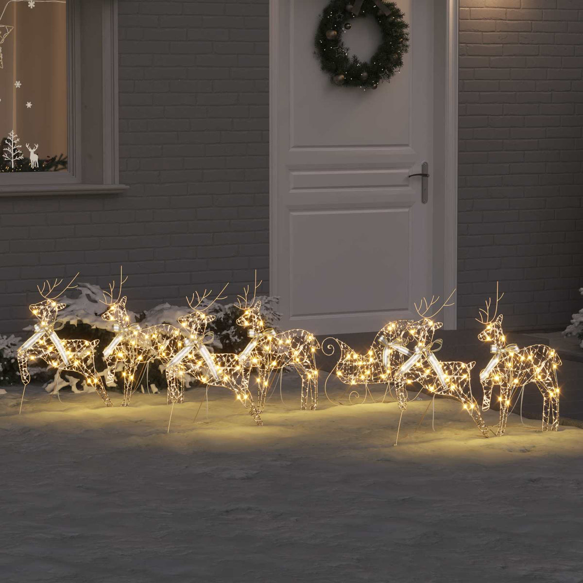 Christmas Reindeer with sleigh 60 LEDs Warm White Gold PET 7