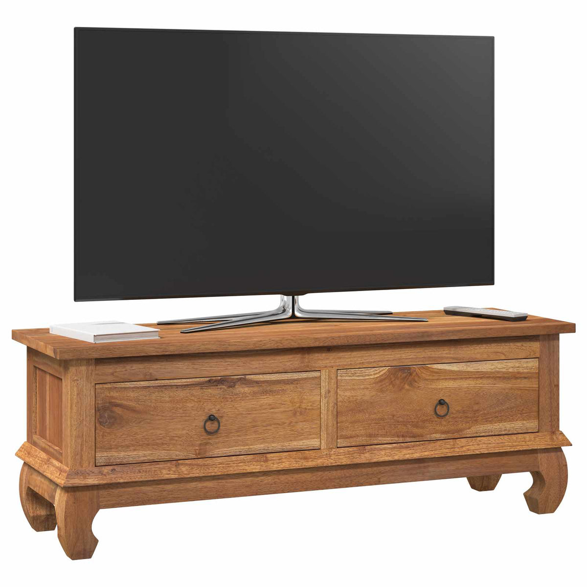 vidaXL TV Stand 110 x 35 x 40 cm Natural Solid Teak Wood 3