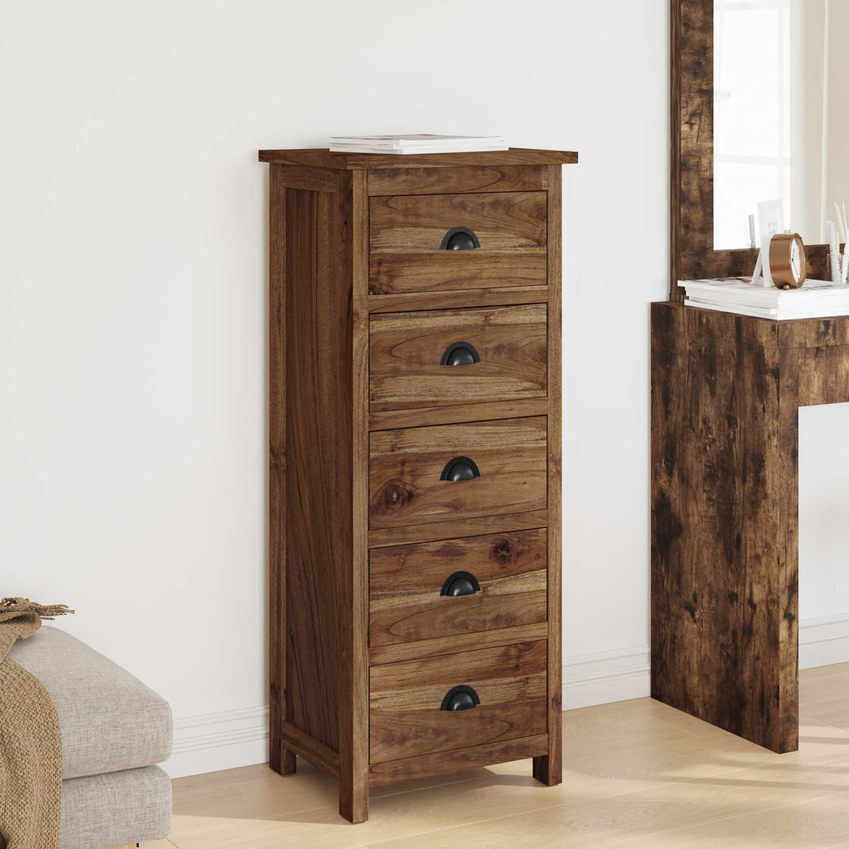 vidaXL Chest of Drawers Natural 45 x 35 x 110 cm Solid Teak Wood 1