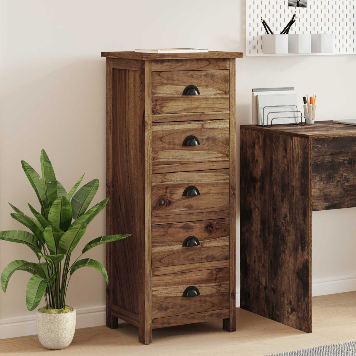 vidaXL Chest of Drawers Natural 45 x 35 x 110 cm Solid Teak Wood 4