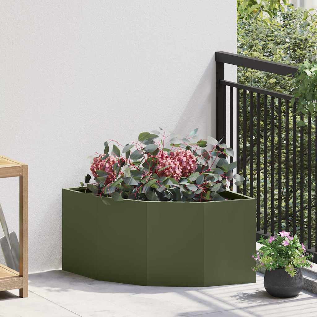 Corner Planter 60 x 60 x 35 cm Steel Olive green