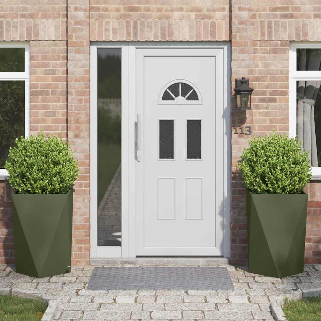 Planter Steel 2 pcs Width 50 cm Olive green 75 cm