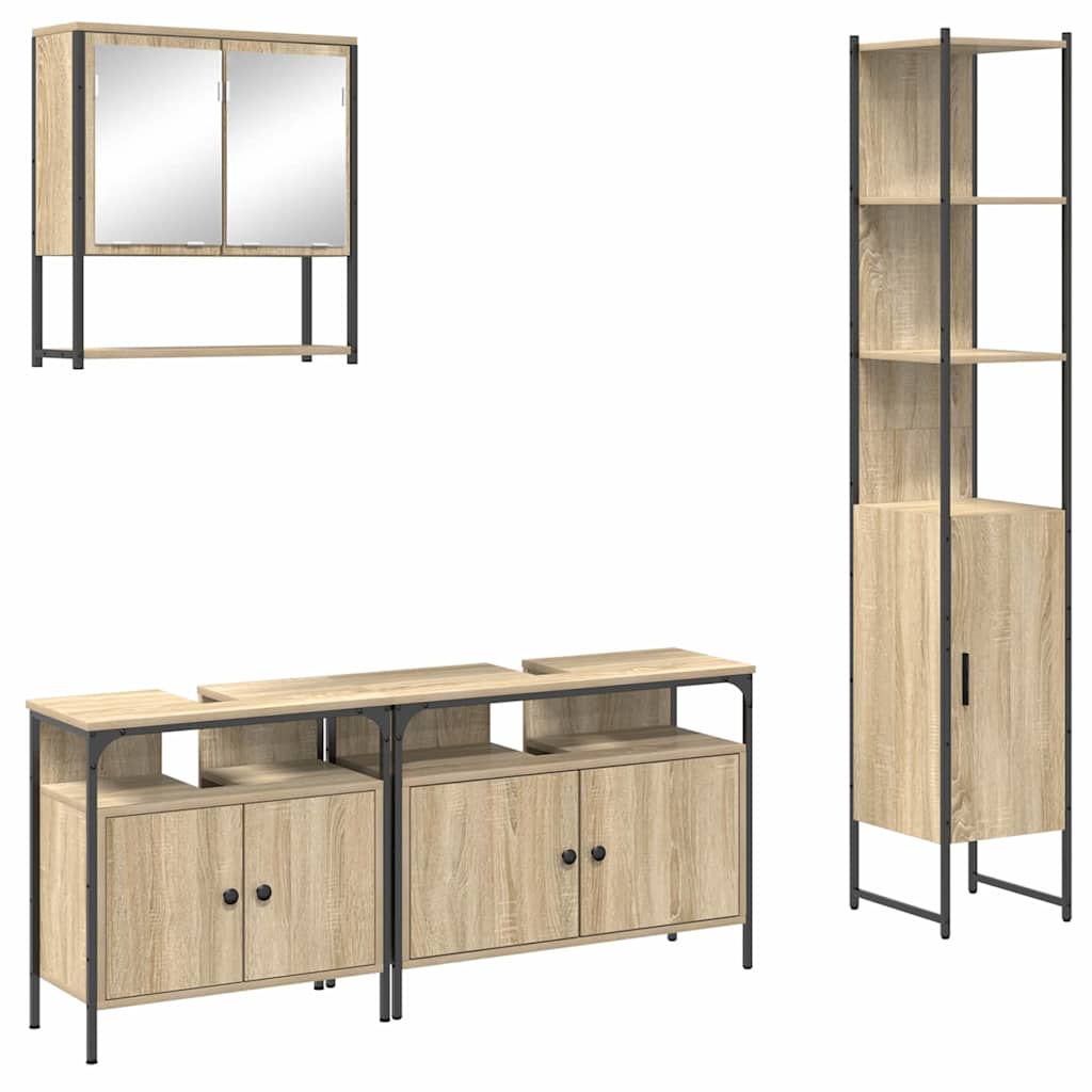 vidaXL Bathroom Furniture Set 4 pcs Sonoma Oak Engineered Wood 2