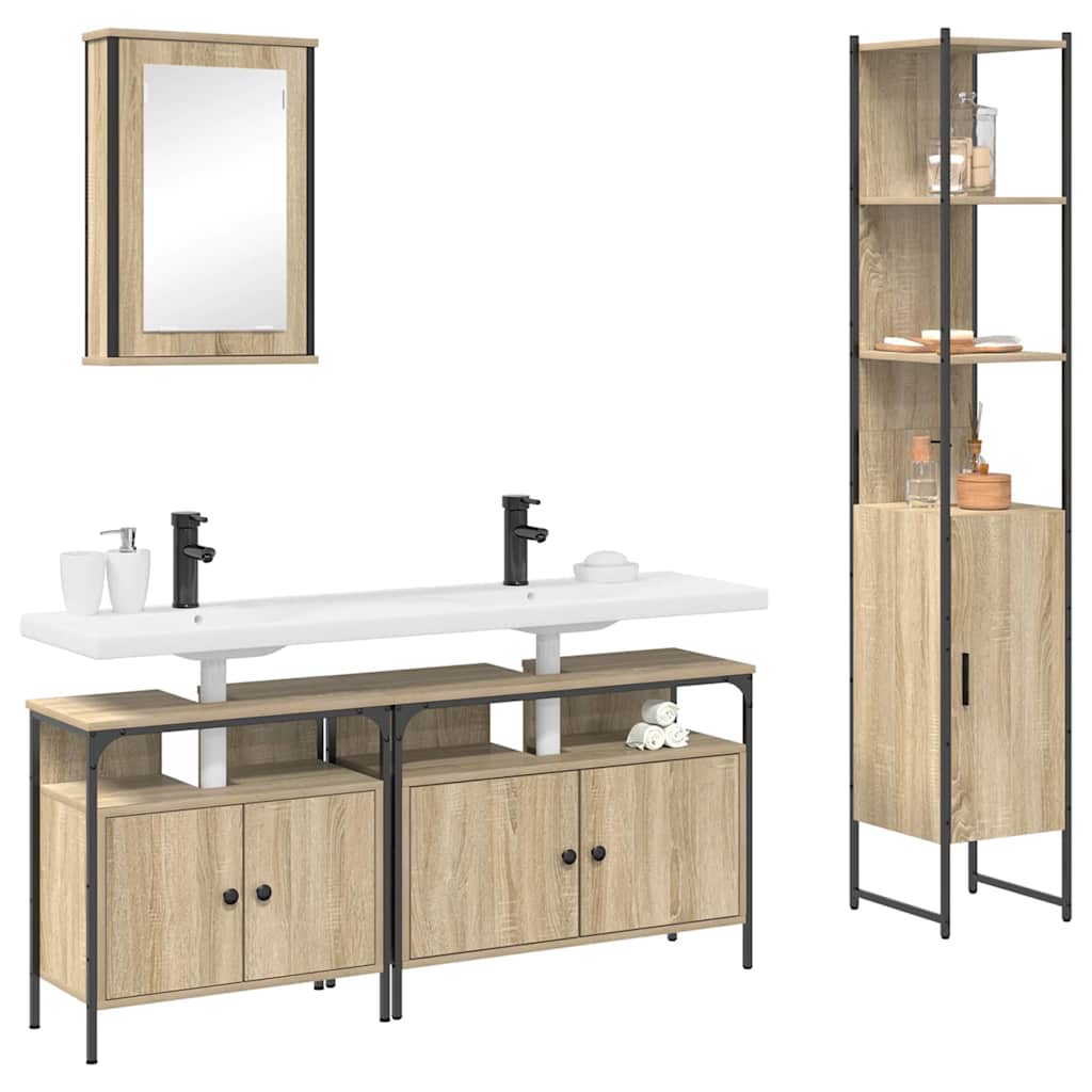 vidaXL Bathroom Furniture Set 4 pcs Sonoma Oak Engineered Wood 3