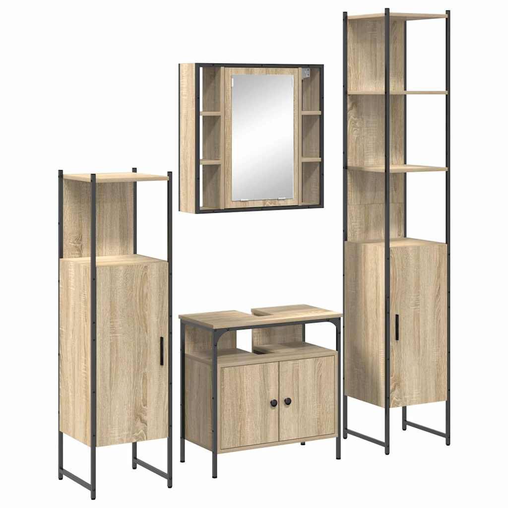 4 Piece Bathroom Cabinet Set Engineered Wood Sonoma oak