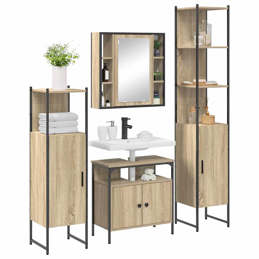4 Piece Bathroom Cabinet Set Engineered Wood Sonoma oak