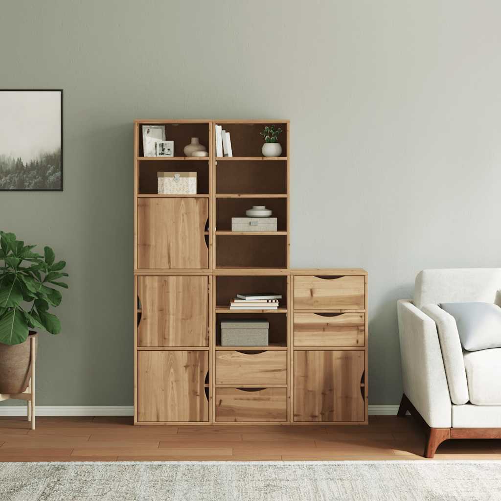Side Cabinets 5 pcs "ODDA" 40x24x79 cm Solid Wood Pine Natural 8 shelves 4 drawers