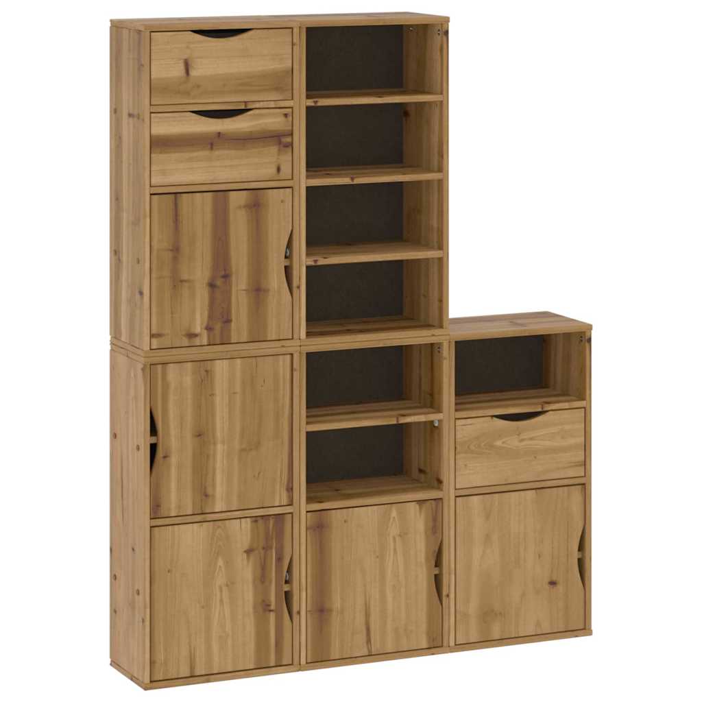 Side Cabinets 5 pcs "ODDA" 40x24x79 cm Solid Wood Pine Natural 7 shelves 3 drawers