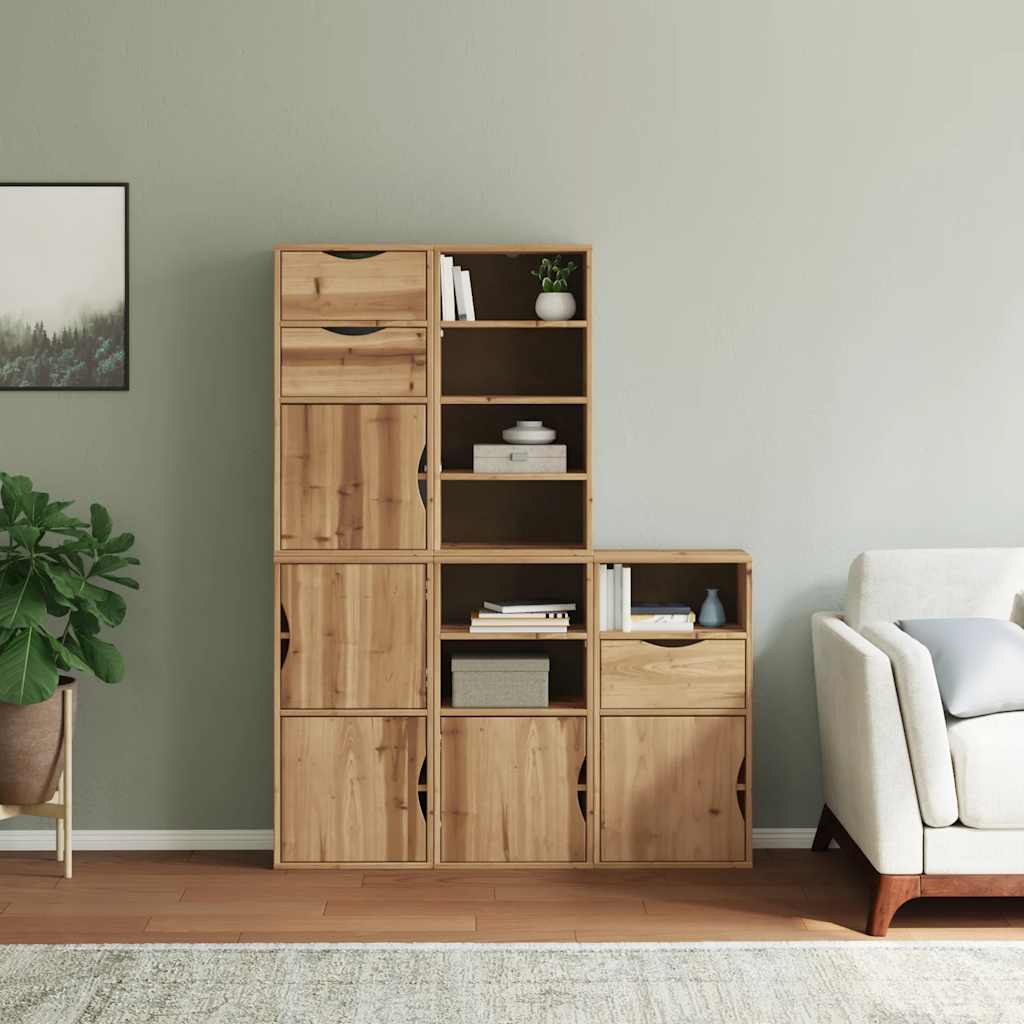 Side Cabinets 5 pcs "ODDA" 40x24x79 cm Solid Wood Pine Natural 7 shelves 3 drawers