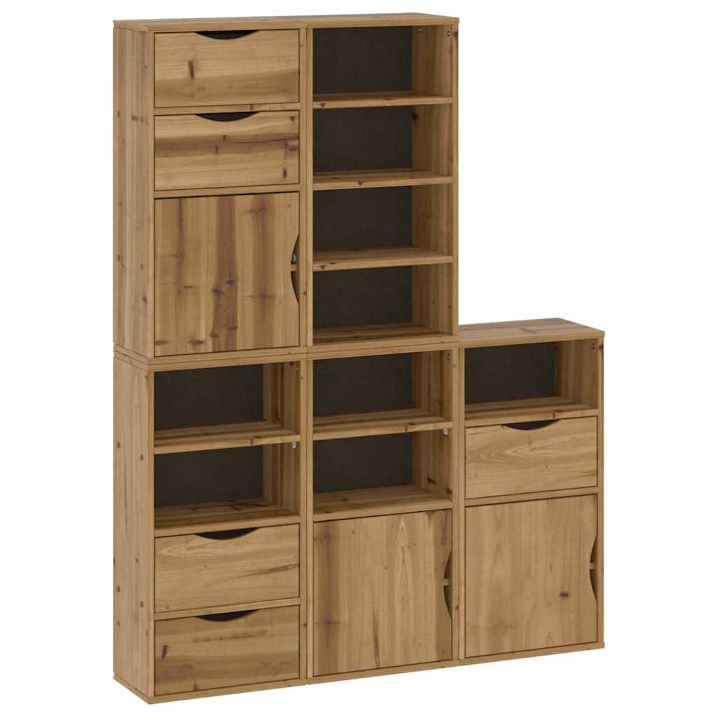 Side Cabinets 5 pcs "ODDA" 40x24x79 cm Solid Wood Pine Natural 5 drawers 9 shelves