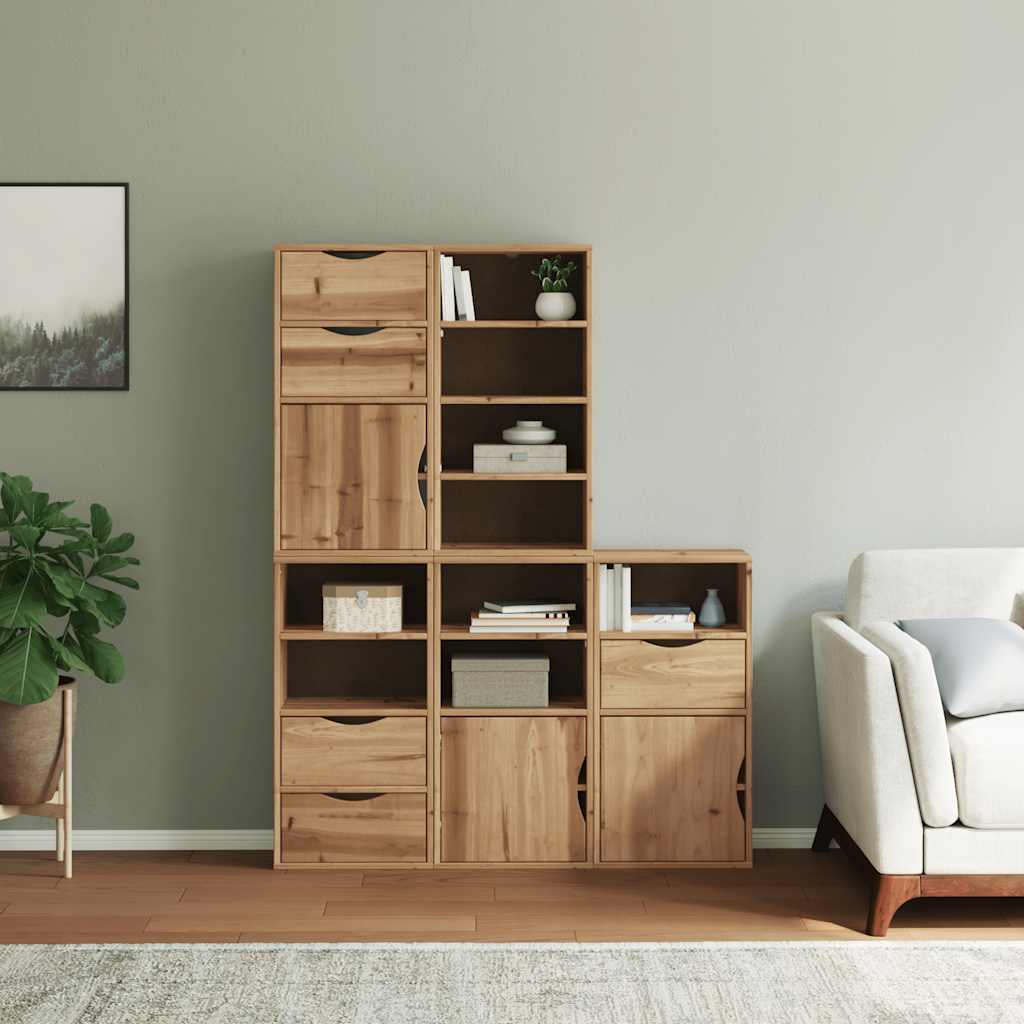 Side Cabinets 5 pcs "ODDA" 40x24x79 cm Solid Wood Pine Natural 5 drawers 9 shelves