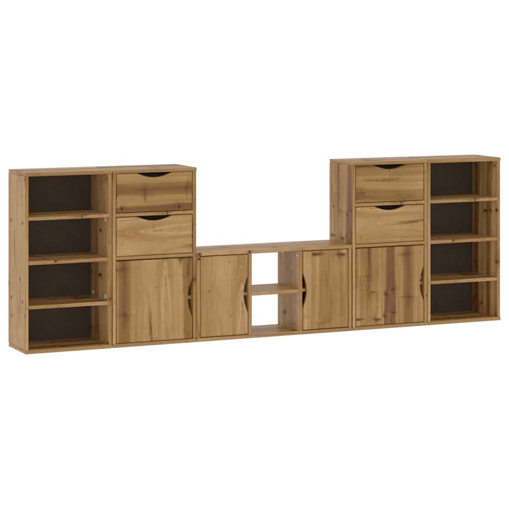 5 Piece TV Units with Storage "ODDA" Solid Wood Pine Natural 10 shelves 4 drawers