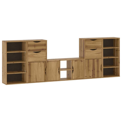 5 Piece TV Units with Storage "ODDA" Solid Wood Pine Natural 10 shelves 4 drawers