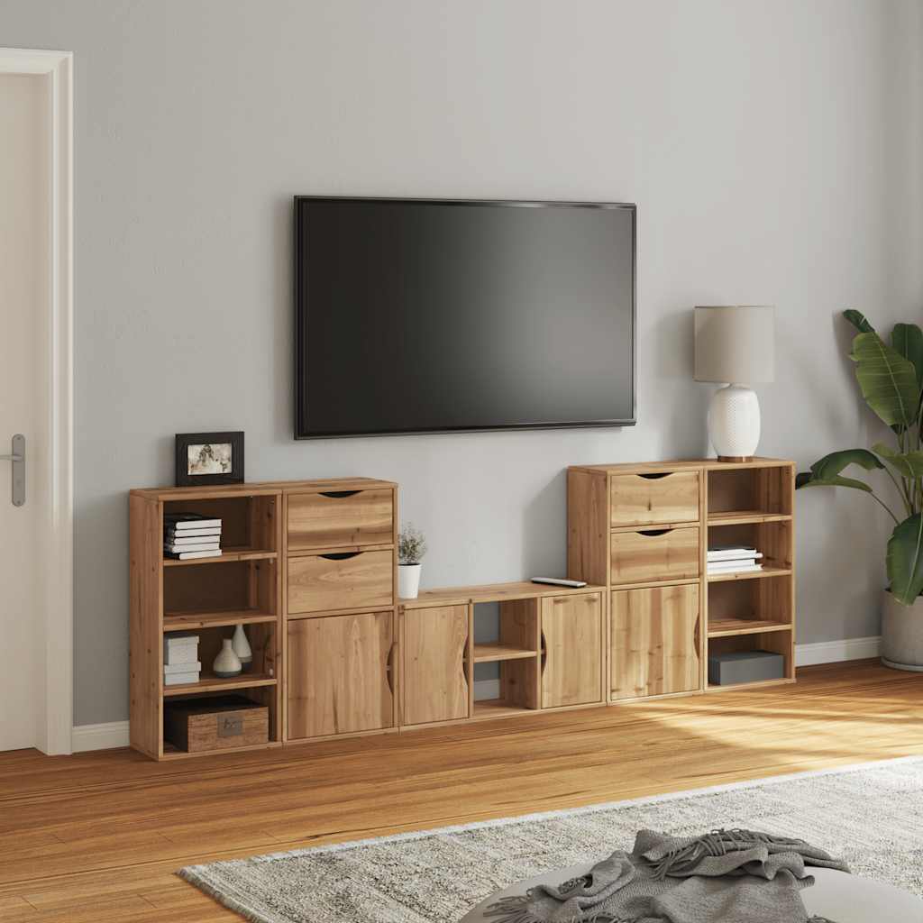 5 Piece TV Units with Storage "ODDA" Solid Wood Pine Natural 10 shelves 4 drawers