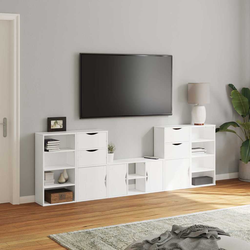 vidaXL 5 Piece TV Units with Storage "ODDA" White Solid Wood Pine 3
