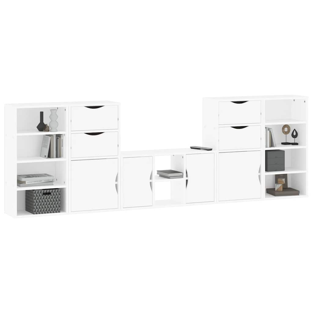 vidaXL 5 Piece TV Units with Storage "ODDA" White Solid Wood Pine 4