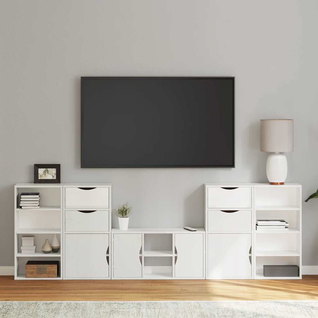 vidaXL 5 Piece TV Units with Storage "ODDA" White Solid Wood Pine 1