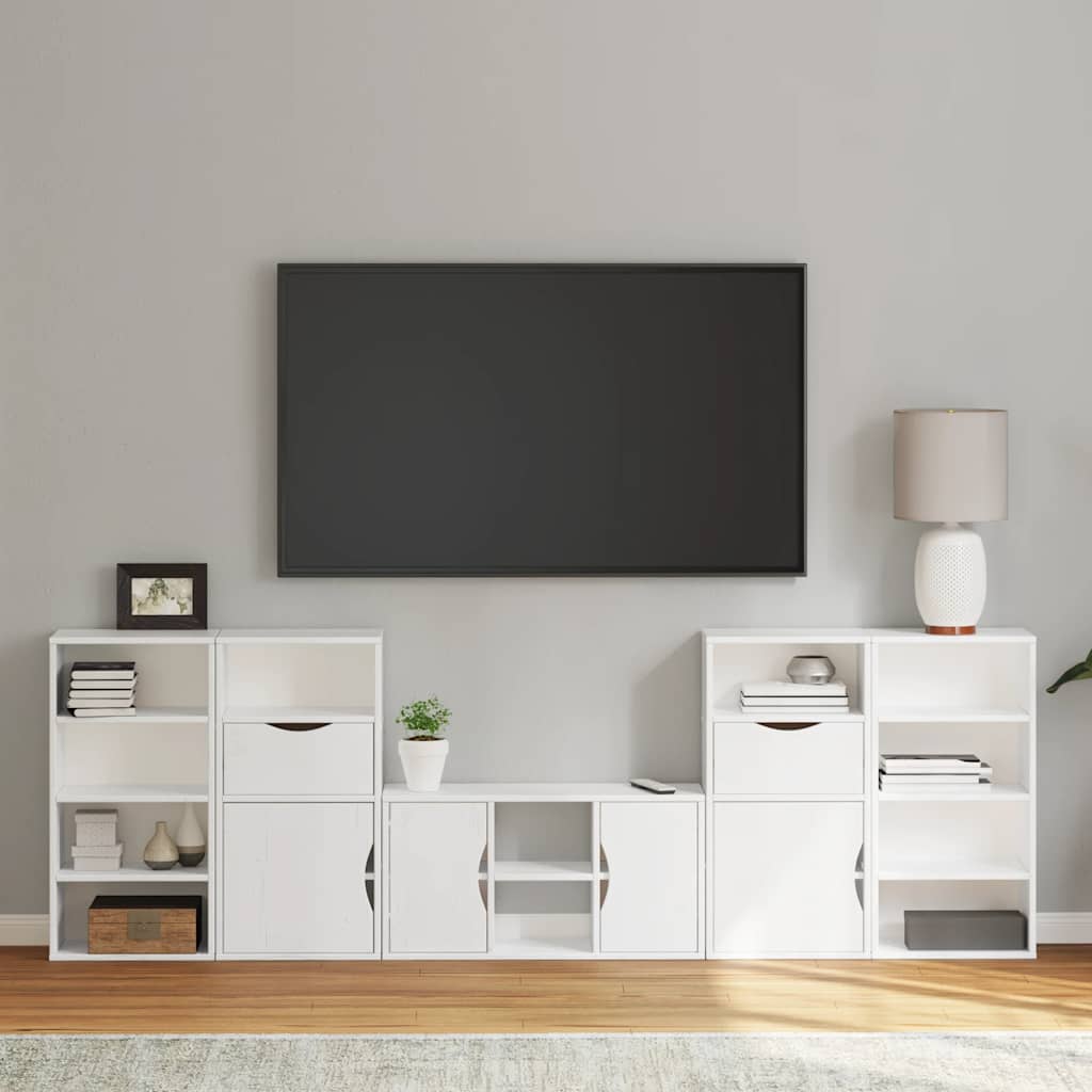 vidaXL 5 Piece TV Units with Storage "ODDA" White Solid Wood Pine 1