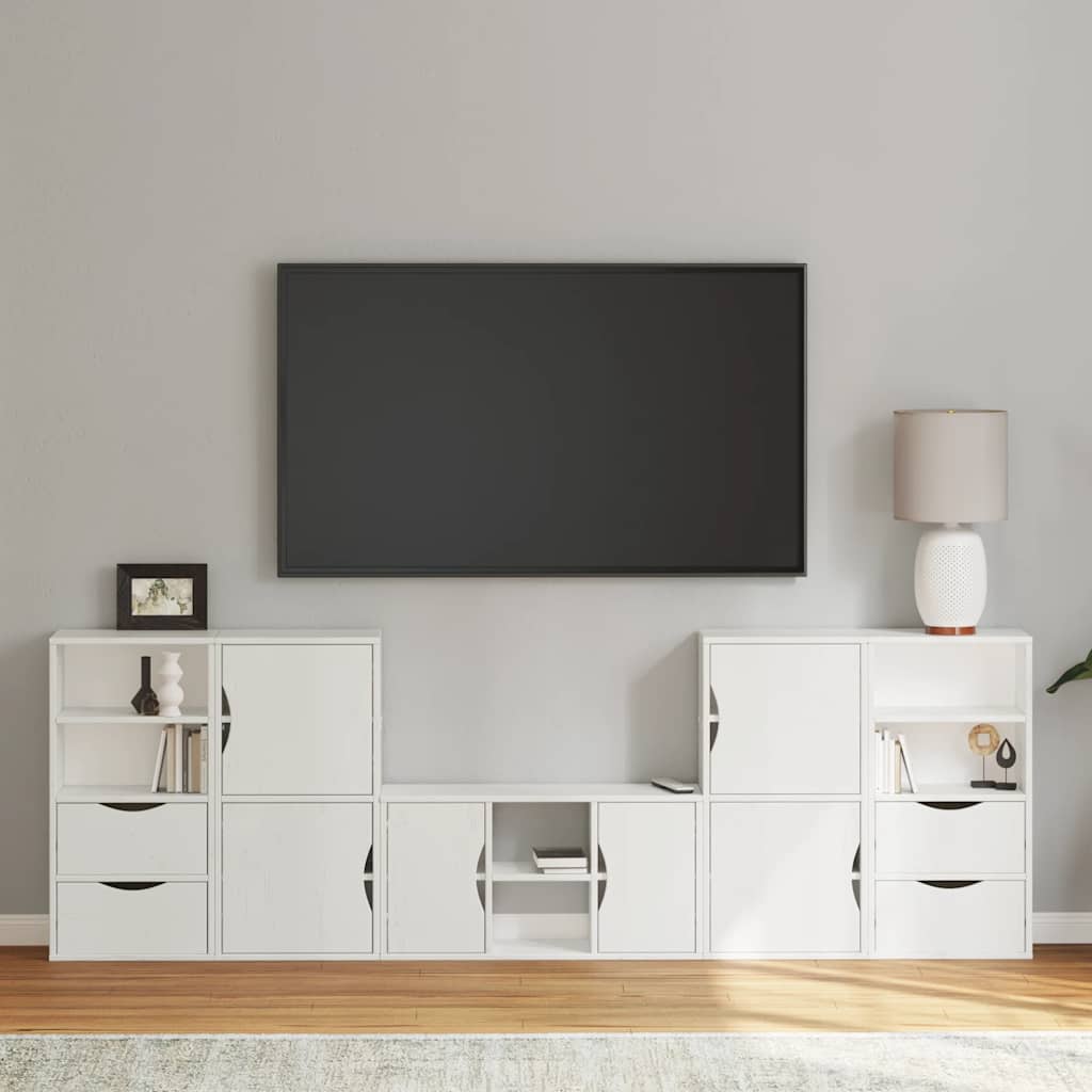 vidaXL 5 Piece TV Units with Storage "ODDA" White Solid Wood Pine 1