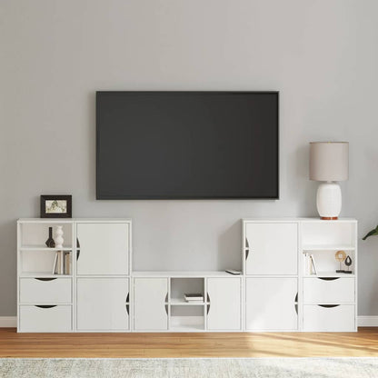 5 Piece TV Units with Storage "ODDA" Solid Wood Pine White 6 shelves 4 drawers