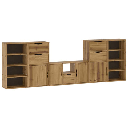 5 Piece TV Units with Storage "ODDA" Solid Wood Pine Natural 9 shelves 5 drawers
