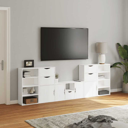 5 Piece TV Units with Storage "ODDA" Solid Wood Pine White 9 shelves 5 drawers