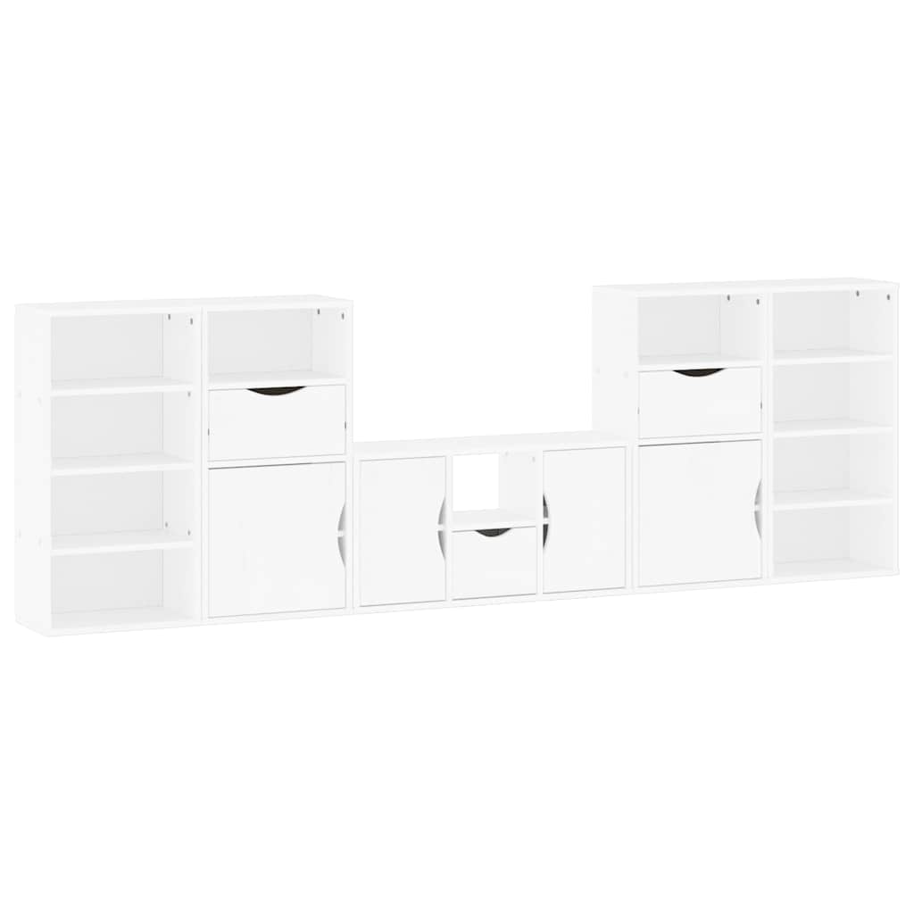 5 Piece TV Units with Storage "ODDA" Solid Wood Pine White 11 shelves 3 drawers