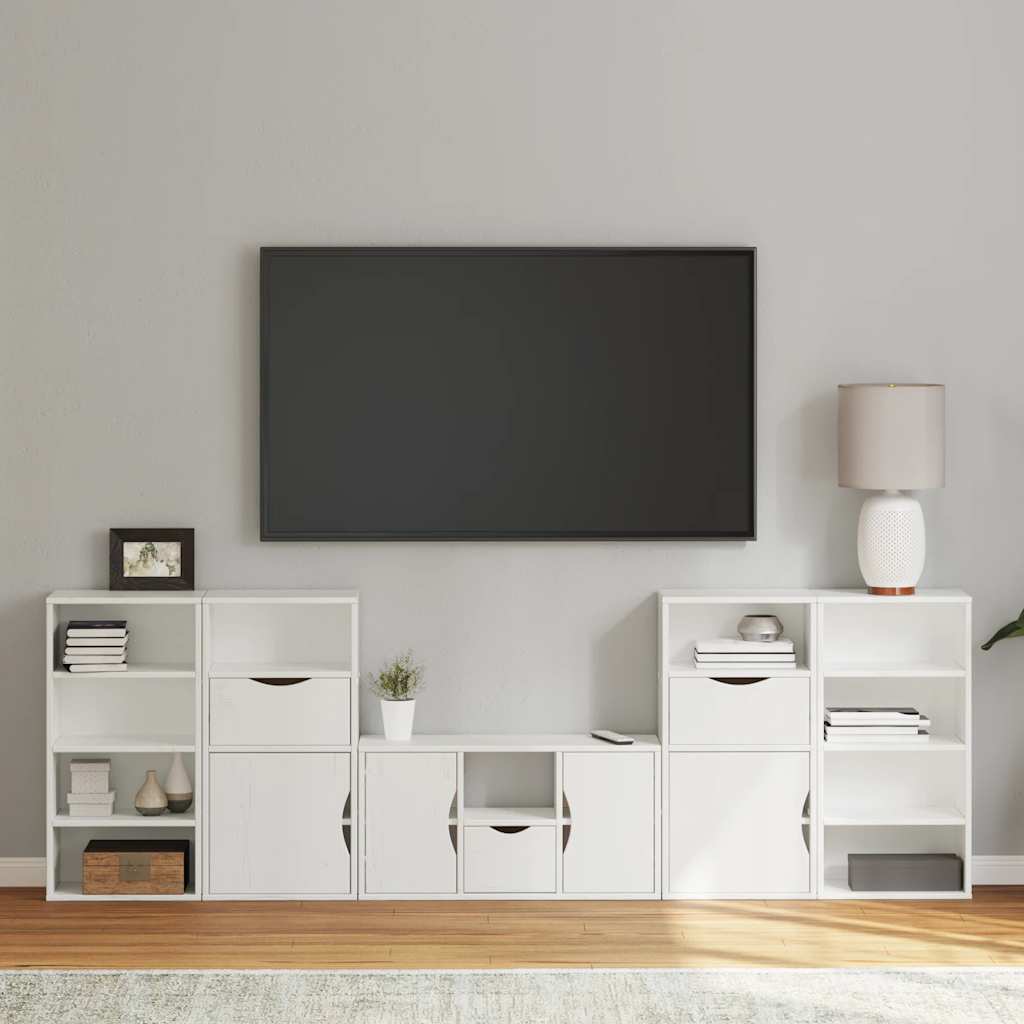 5 Piece TV Units with Storage "ODDA" Solid Wood Pine White 11 shelves 3 drawers