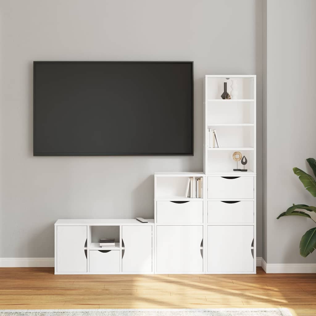 vidaXL 4 Piece TV Units with Storage ODDA White Solid Wood Pine 3