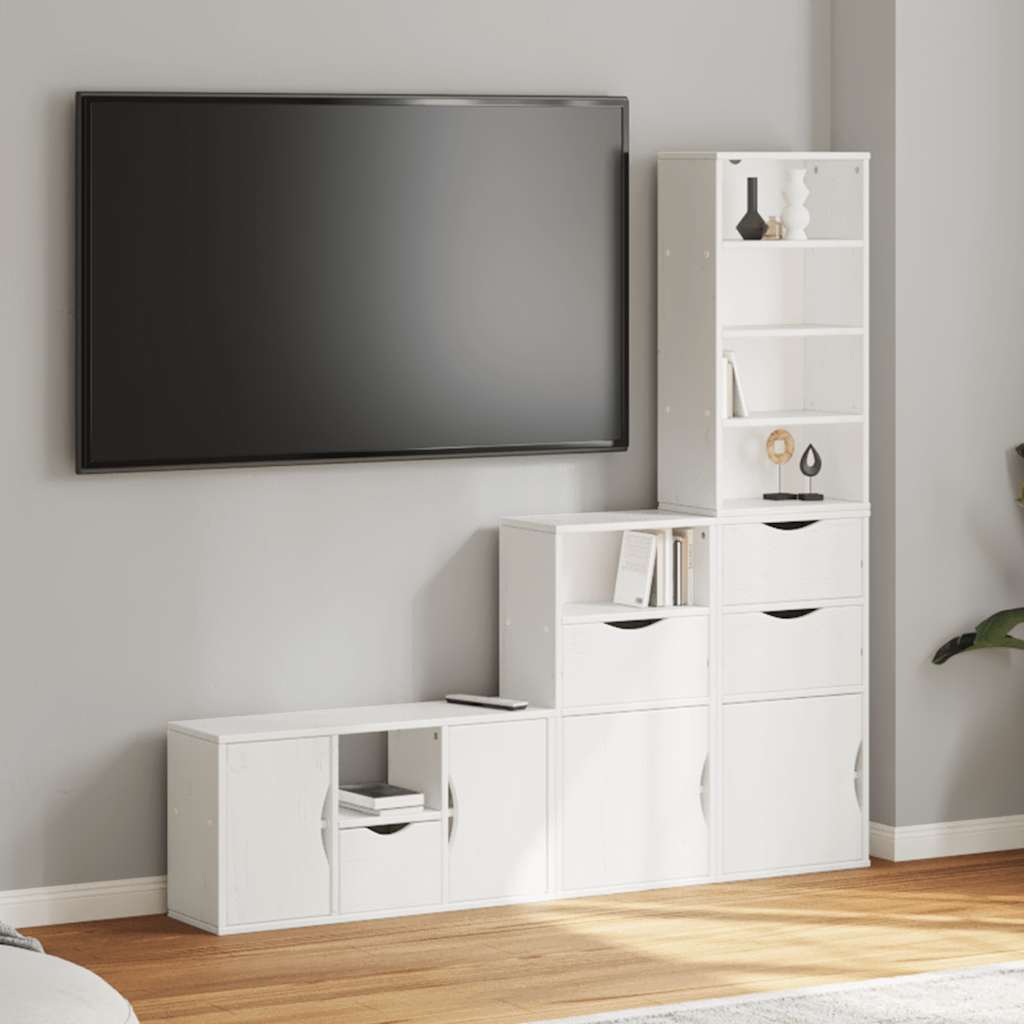 vidaXL 4 Piece TV Units with Storage ODDA White Solid Wood Pine 1