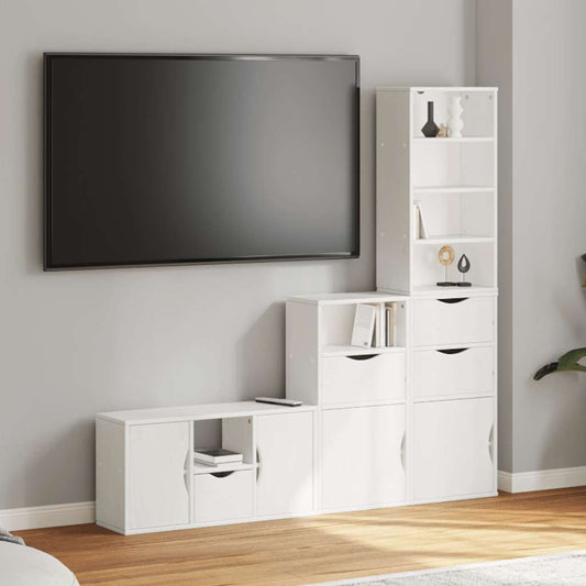 vidaXL 4 Piece TV Units with Storage ODDA White Solid Wood Pine 1