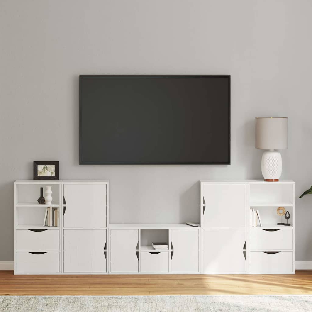 vidaXL 5 Piece TV Units with Storage "ODDA" White Solid Wood Pine 1