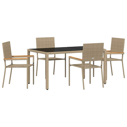 Garden Dining Set 5 pcs Poly Rattan Beige 150 cm table length 4-Seater