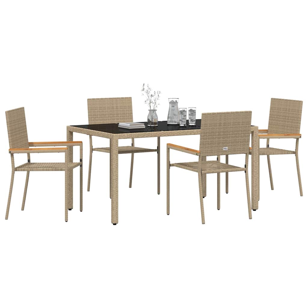 Garden Dining Set 5 pcs Poly Rattan Beige 150 cm table length 4-Seater