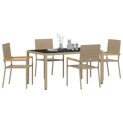 Garden Dining Set 5 pcs Poly Rattan Beige 150 cm table length 4-Seater