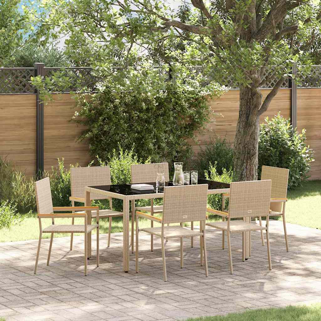 vidaXL Garden Dining Set 7 pcs Beige Poly Rattan 1