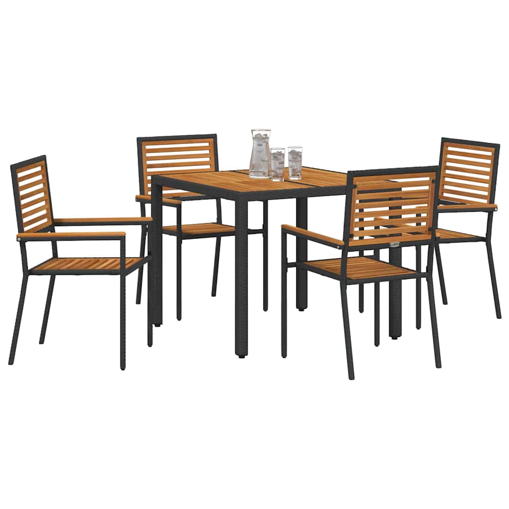 vidaXL Garden Dining Set 5 pcs Black and Brown Poly Rattan 3
