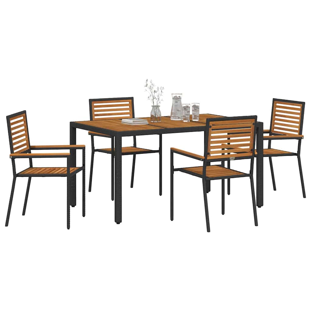 vidaXL Garden Dining Set 5 pcs Black and Brown Poly Rattan 3