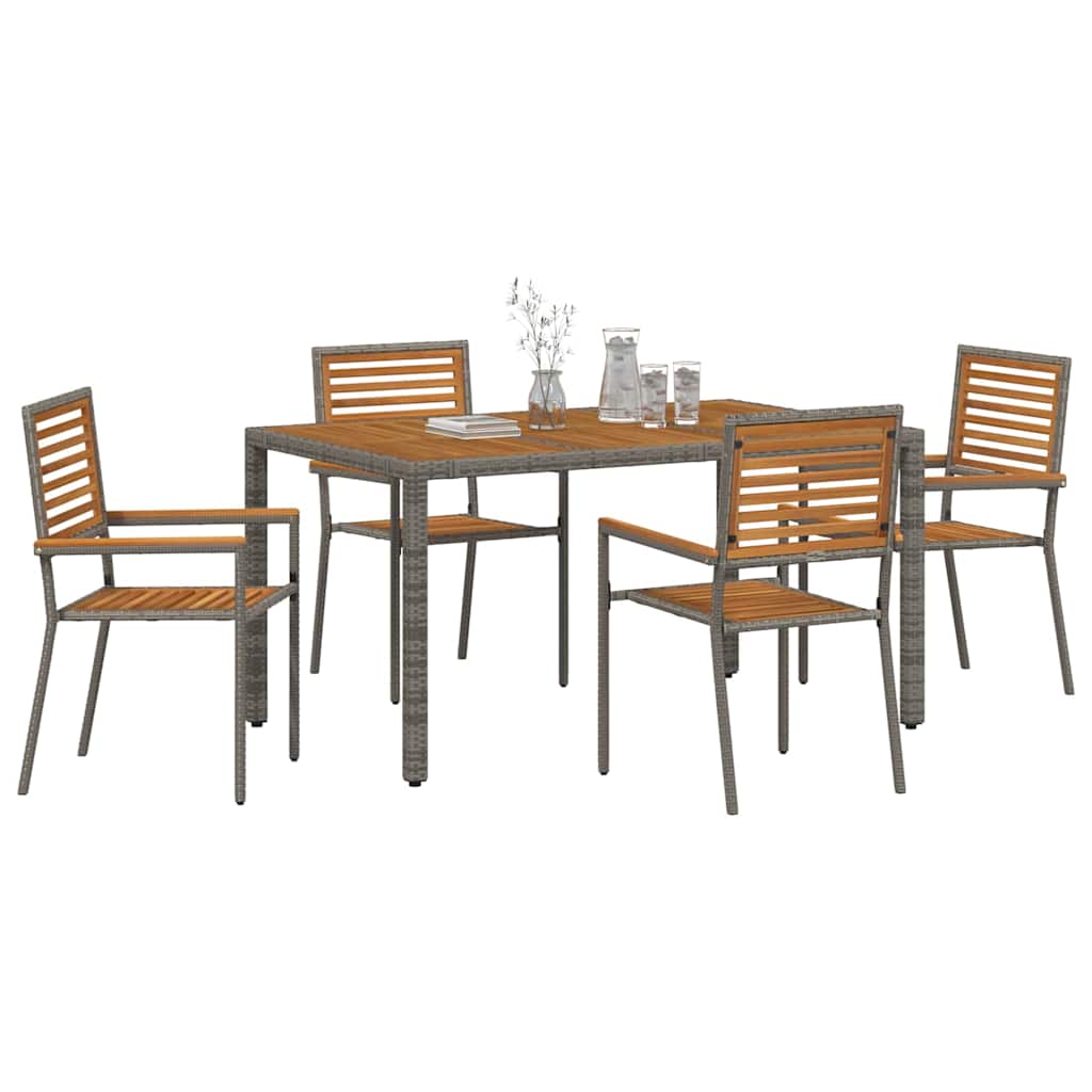 vidaXL Garden Dining Set 5 pcs Grey and Brown Poly Rattan 3